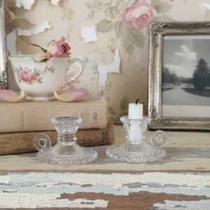 Vintage Miniature Clear Glass Tapered Candle Holder Set by Biedermann